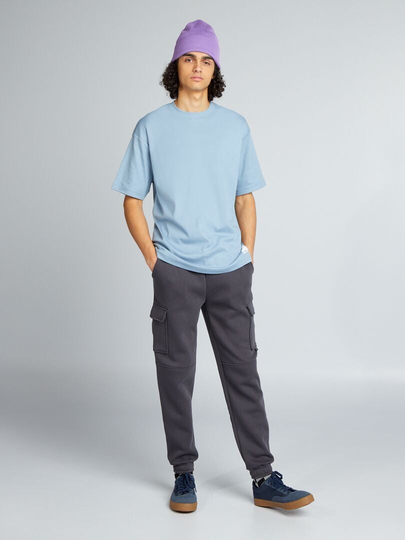 Camiseta de algodão com gola redonda - AZUL