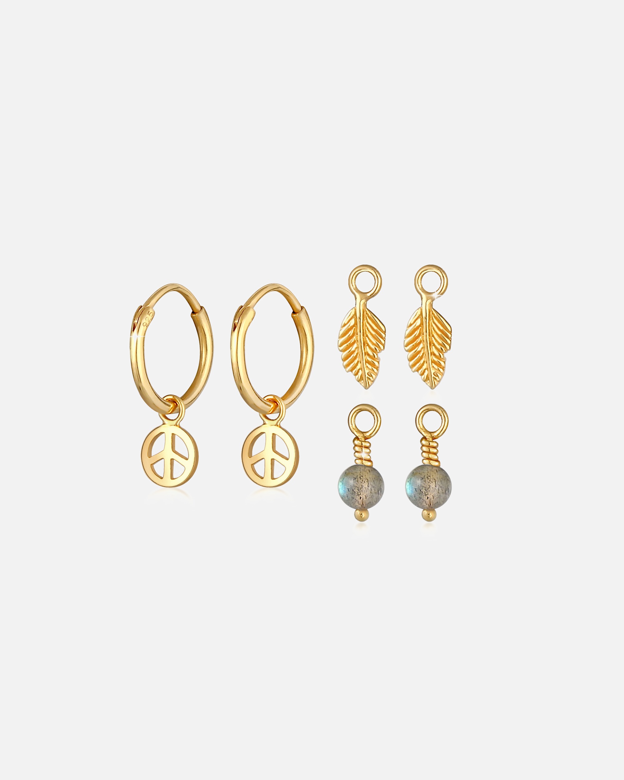 Elli Créoles Pendentifs Boho Peace Plume Boucles d'Oreille Femme - (925/1000) Argent