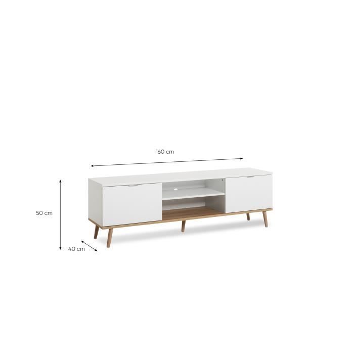 GÖTEBORG Scandinavian TV unit - White - 2 Doors - W 160 x D 40 x H 50 cm
