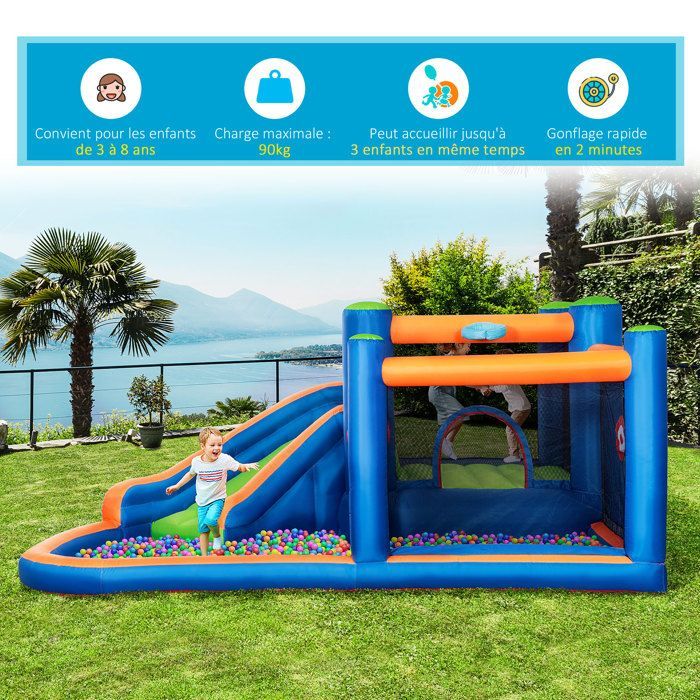 Outsunny - Inflatable Castle - Oxford Fabric - 380x340x170cm - Multicolor