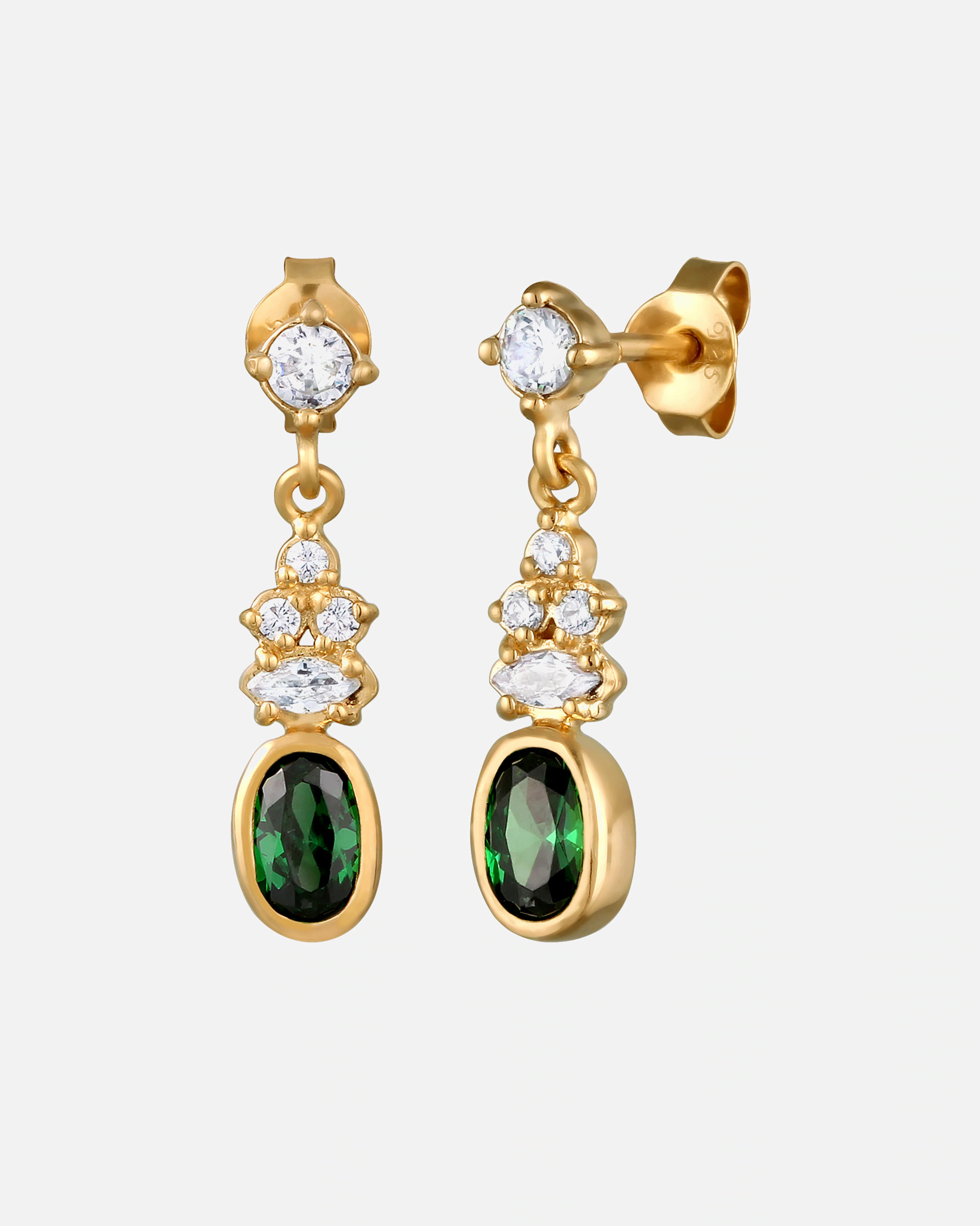 Elli Clou d'oreille Femmes Zirconia Taille Ovale Vert Marquise Blanc Argent Sterling 925 Plaqué Or