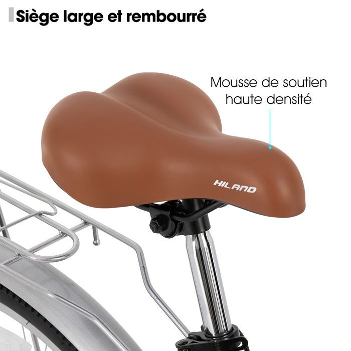 HILAND 26 pouces Vélo de Ville pour Femmes - 7 Vitesses, Freins Double Sécurité, Cadre Bas, Garde-Boue et Porte-Bagages, Noir