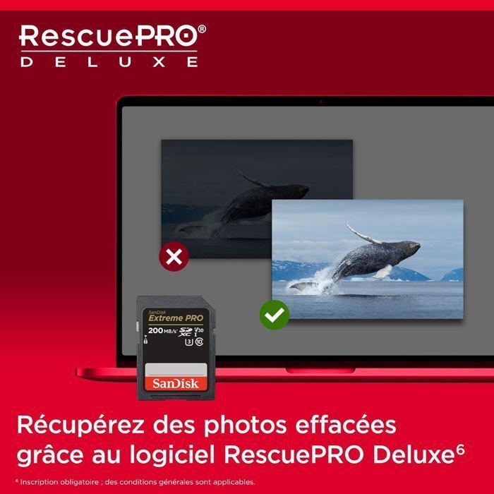 SanDisk 256GB Extreme PRO SDXC RescuePRO Deluxe card, up to 200MB/s, UHS-I, Class 10, U3, V30