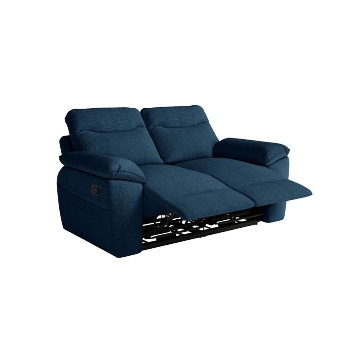 Canapé de relaxation manuel ROSS 2 places en tissu texturé 3D - Bleu foncé - L160 x P100 x H102cm - LOUNGITUDE