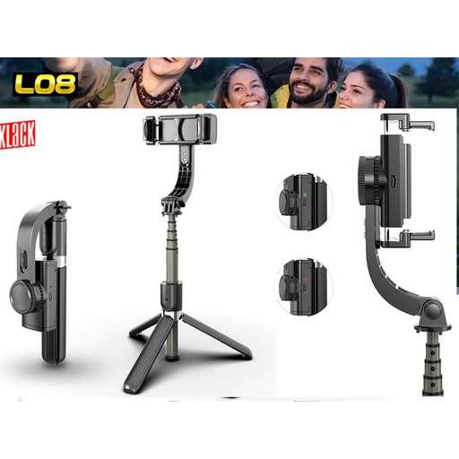 Perche à selfie Klack avec stabilisateur pour téléphones portables, compatible avec iPhone, Xiaomi, Samsung et Huawei.