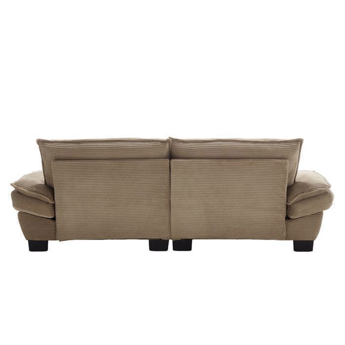 DRIPEX 3-Seater Corduroy Sofa with Pillows, Back Cushions and Armrests, Plastic Feet, Khaki