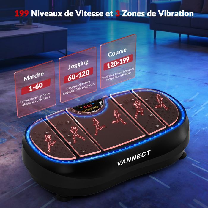 Plataforma vibratória com 9 luzes LED, 199 velocidades e controle remoto - 6+1 modos de treino, motores silenciosos de 200 W - Suporta até 230 kg