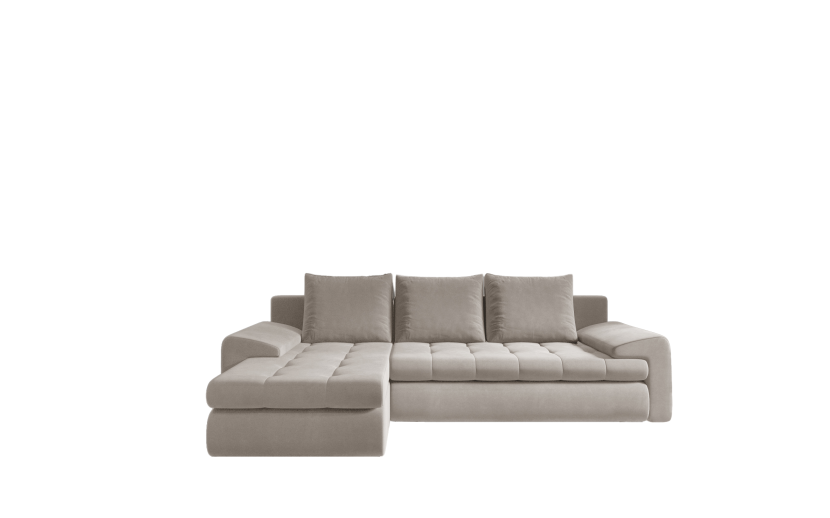 Sofa w kształcie L TOMI narożnik, tkanina Castel Zimny beżowy Lewostronny
