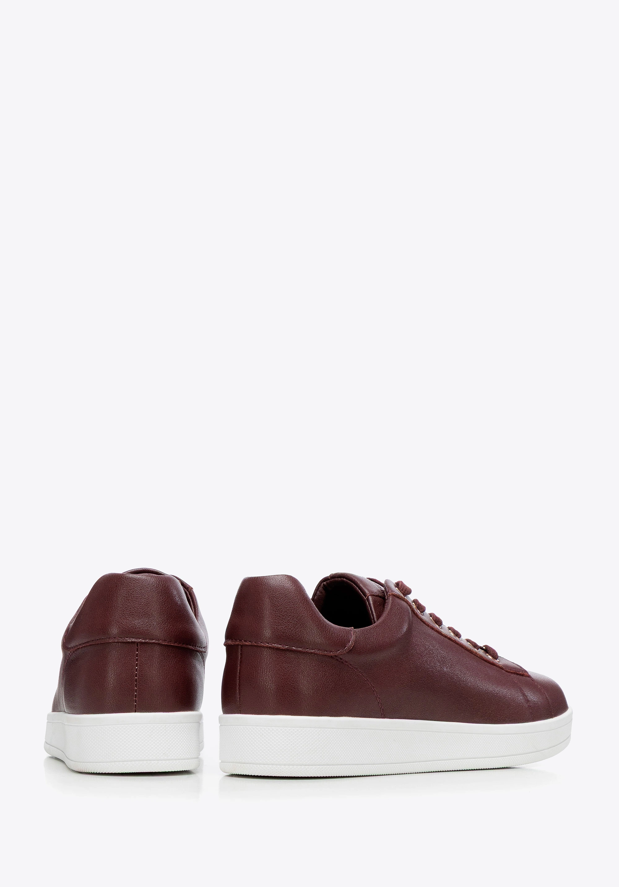 Damskie sneakersy skórzane na platformie bordowe