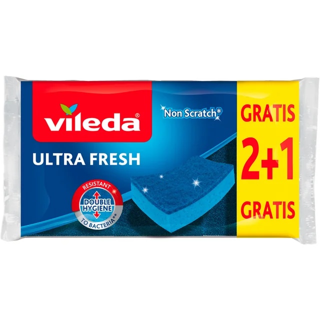 VILEDA Σφουγγάρι Vileda Ultra Fresh κατά των γρατσουνιών 2+1 τεμάχια σφουγγάρι + ίνες