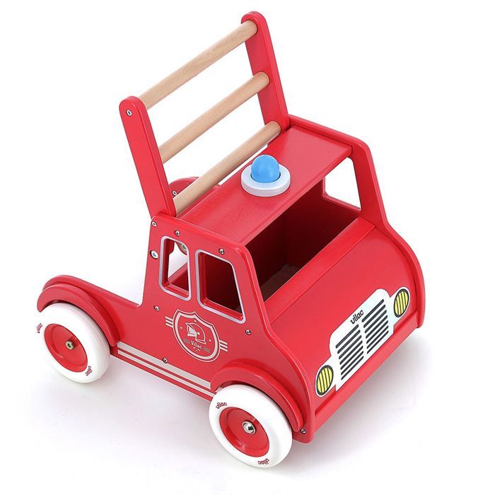 Carrinho de transporte a pé - Vilac - Caminhão de bombeiros - Rodas de borracha - Sistema de freio - Buzina giratória