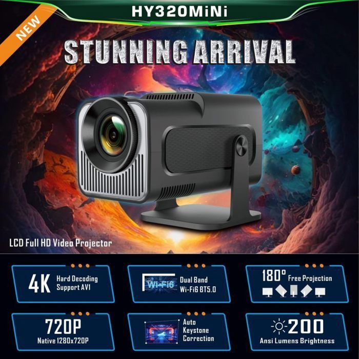Mini Projecteur,HY320 Mini Videoprojecteur,4K Projecteur Portable avec Android 11 WiFi et Bluetooth 5.0, Trapèze Automatique