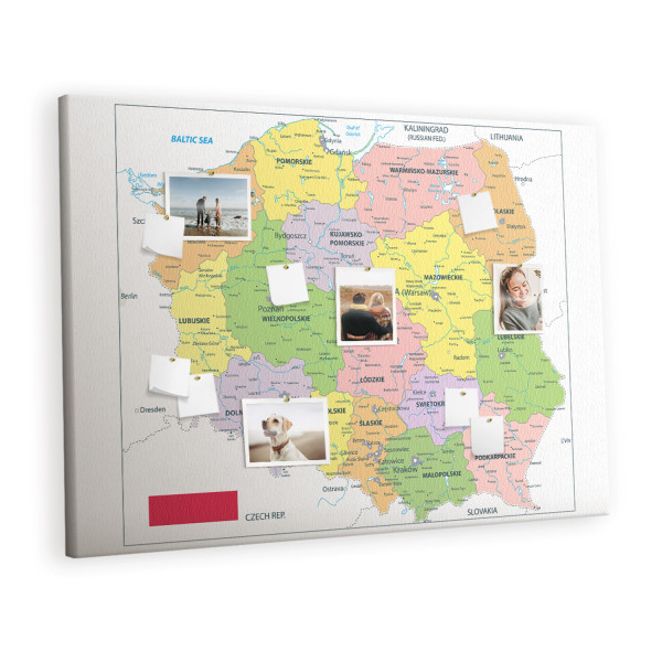 Tablica korkowa z nadrukiem do sypialni   pinezki Mapa
