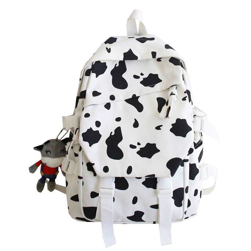 Moda nadruk z krowa torba Kawaii dziewczyna tornister dla College Bookbag Mochilas kobiety plecak na ramie sliczny plecak podrozny