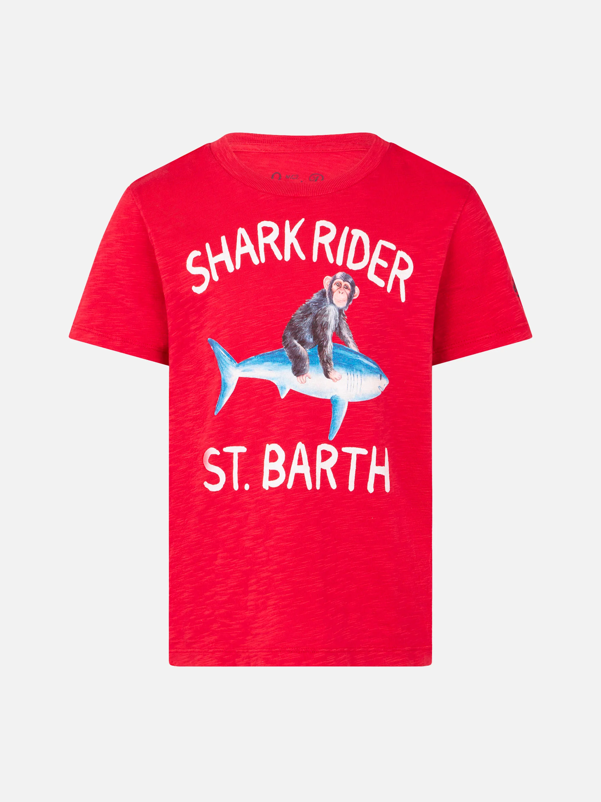 Baby T-shirt met rode haaienrijderprint, St. Barth