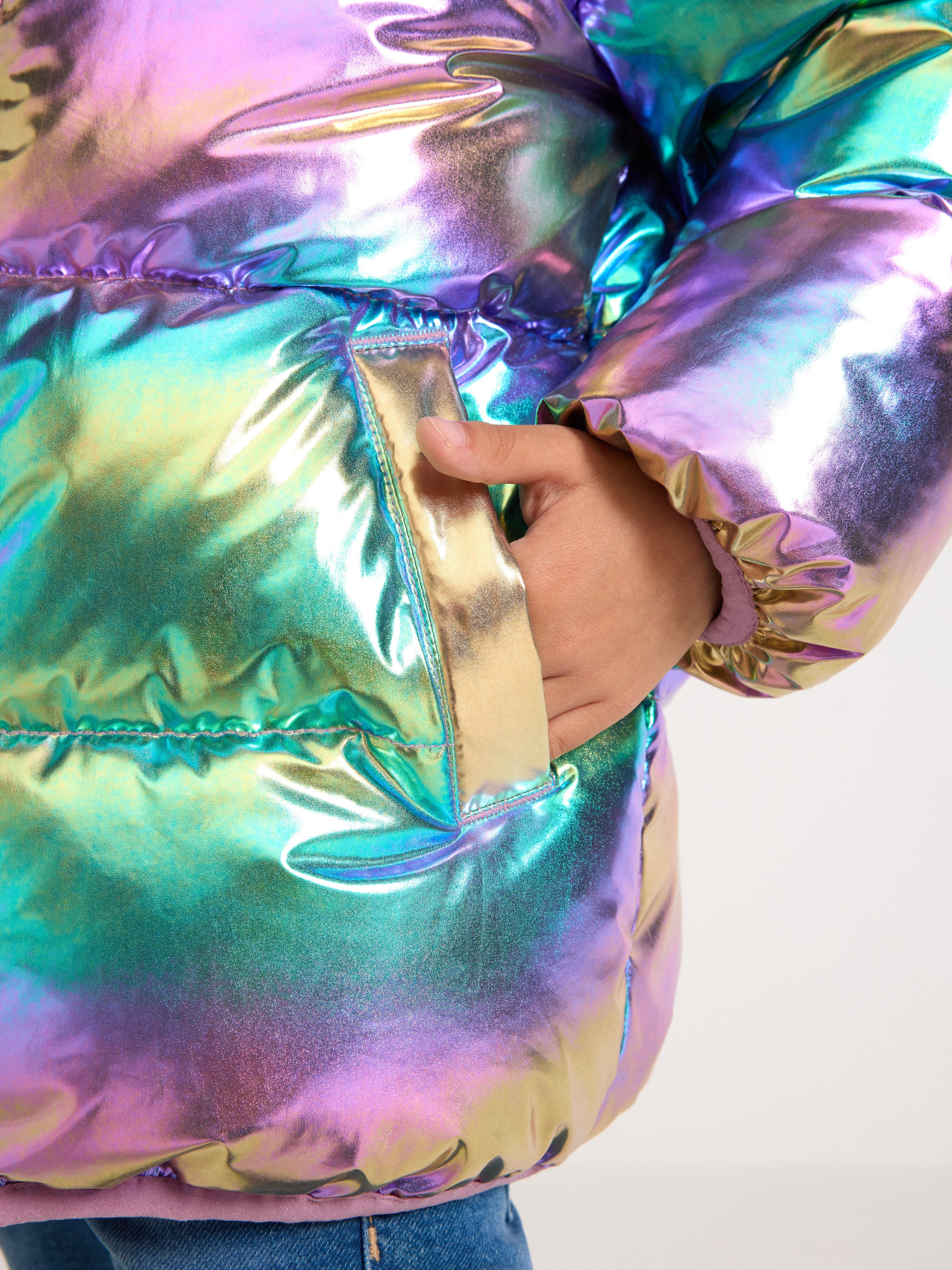 Chaqueta acolchada brillante color lila claro empolvado