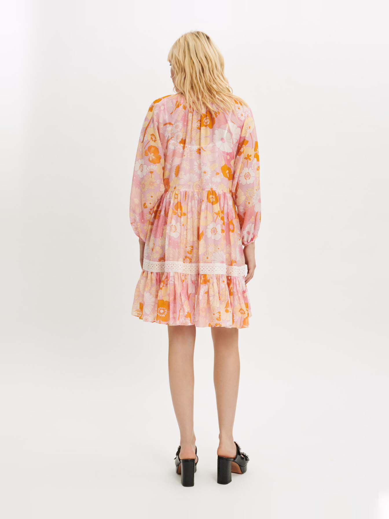 Rochie transparentă din bumbac și mătase imprimată - Flower power rose