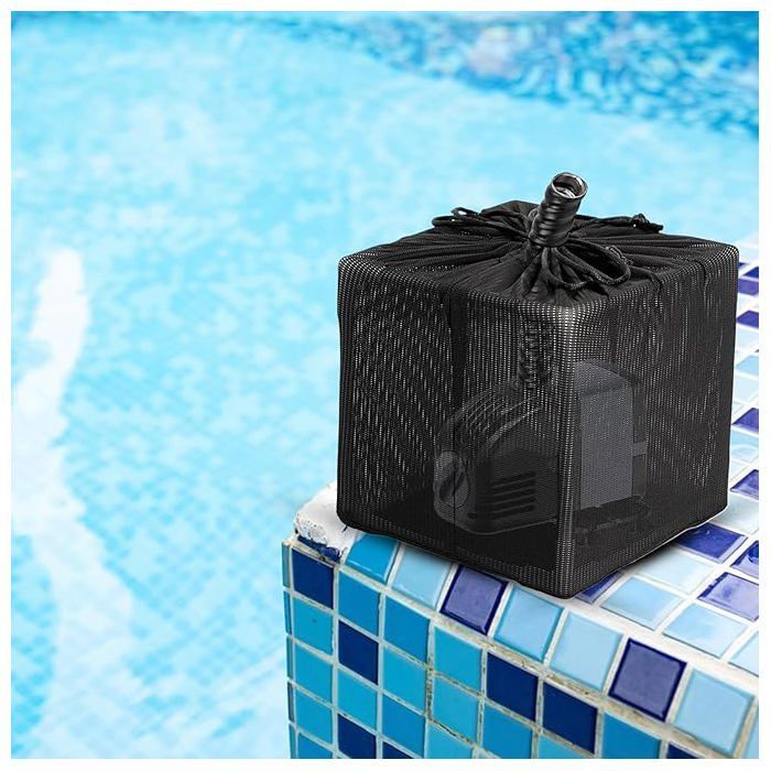 Bolsa para bomba de estanque, cubiertas para filtración de estanque, protección antideslizante, para acuario de jardín, fuente y exterior, 25 cm x 25 cm, negro