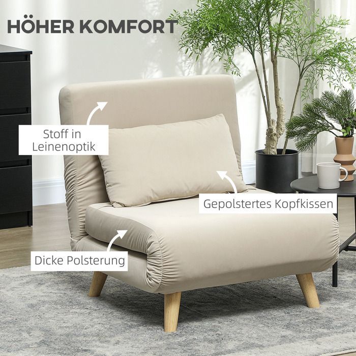 Sofá cama, sillón plegable con función de cama, cojines decorativos, sillón de relajación plegable con respaldo ajustable.