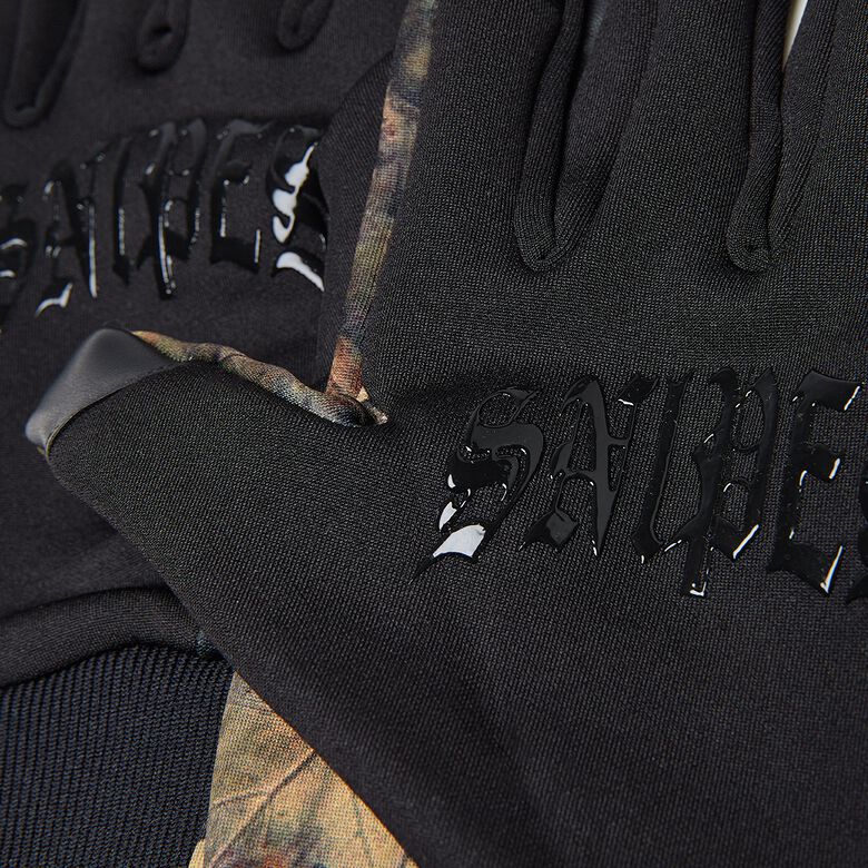 Handschoenen van technisch fleece met een opvallend logo en bladmotief.