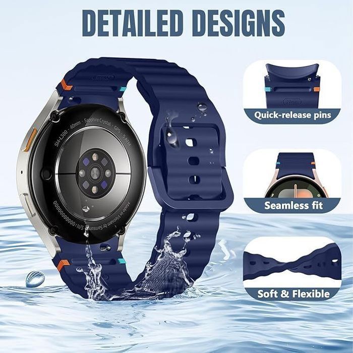 Bracelet Sport Compatible pour Samsung Galaxy Watch 7/6/5/4/FE 40 44 mm/Classic 43 47mm/Watch 5 Pro 45mm/Classic 46 42mm,Sans