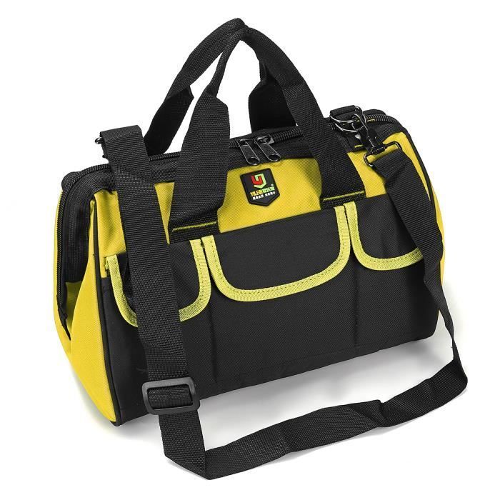 Bolsa de herramientas T4W duradera de 14 pulgadas, color amarillo, con base rígida y amplia apertura.