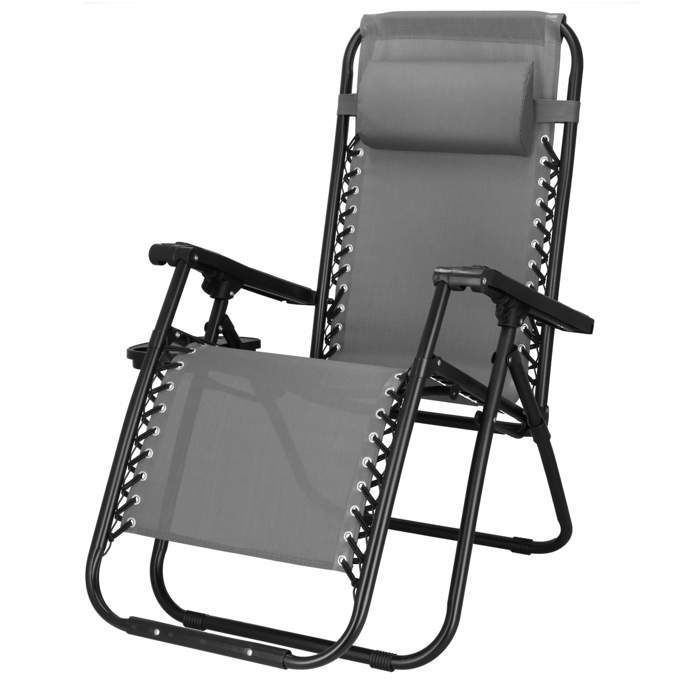Springos® opklapbare tuinstoel met hoofdsteun en bijzettafel – 'Zero Gravity' relaxstoel