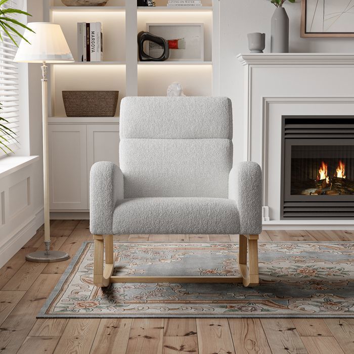 Fauteuil à Bascule - LUMINARIX - Rocking Chair - Pieds en Bois Massif - Style Scandinave - Gris Clair