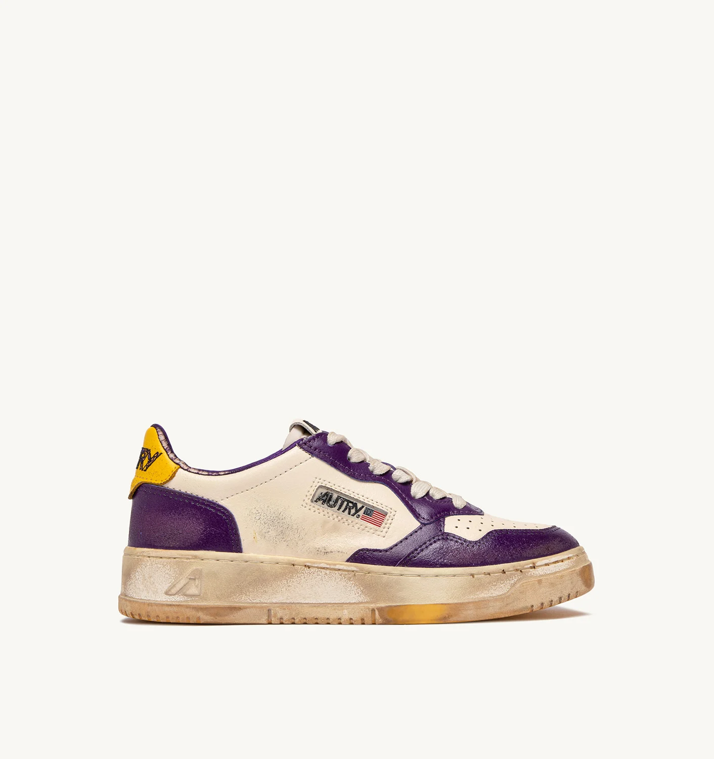 TENIȘI MEDALIST LOW SUPER VINTAGE DIN PIELE ALBĂ ȘI VIOLA