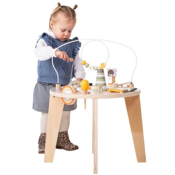 Table d’Activités Bébé en Bois - Jouet d’Éveil dès 12 Mois avec Boulier, Xylophone et Engrenages - Centre Multi-Activités Intérieur