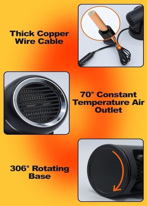 BEVECK Chauffage de Voiture, Chauffage Portable 12V 150 W et dégivreur, Chauffage de Voiture se branchant dans l'allume-Cigare