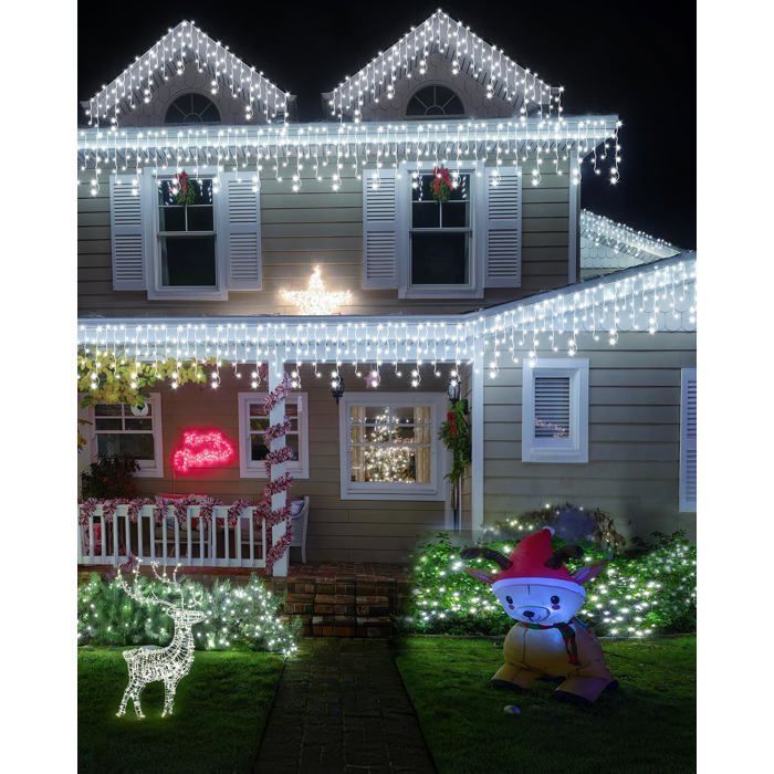 Guirnalda de luces solares para exteriores, 9+2 m, 162 LED, luces tipo cortina para exteriores con 8 modos y temporizador, resistente al agua IP65, decoración navideña.
