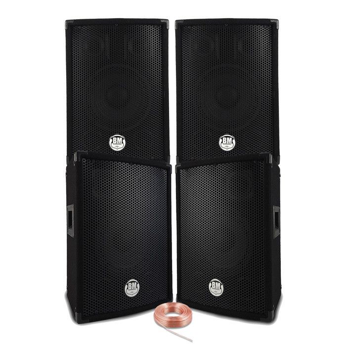 1200W total lydsystempakke - 4 BM SONIC BMS 300W passive høyttalere (svarte) - Høyttalerkabler - Fest - Bursdag - Bryllup - DJ