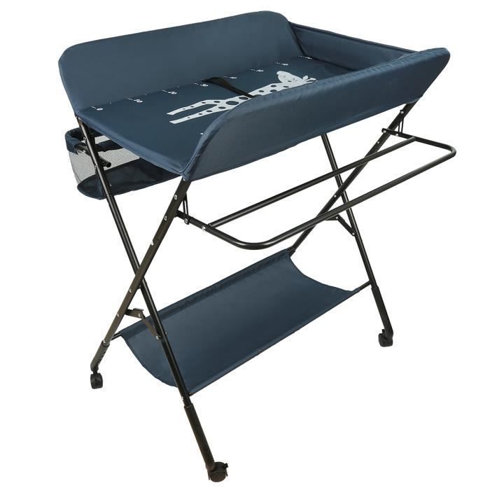 Opvouwbare babycommode - KEDIA - Donkerblauw - Verstelbare hoogte - Draagvermogen tot 30 kg - 80*66*98 cm