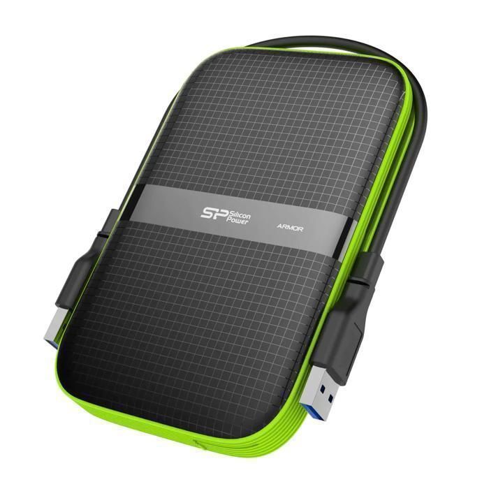 Disco duro externo Silicon Power Armor A60 de 2 TB, color verde, resistente a caídas y con conexión USB 3.2.