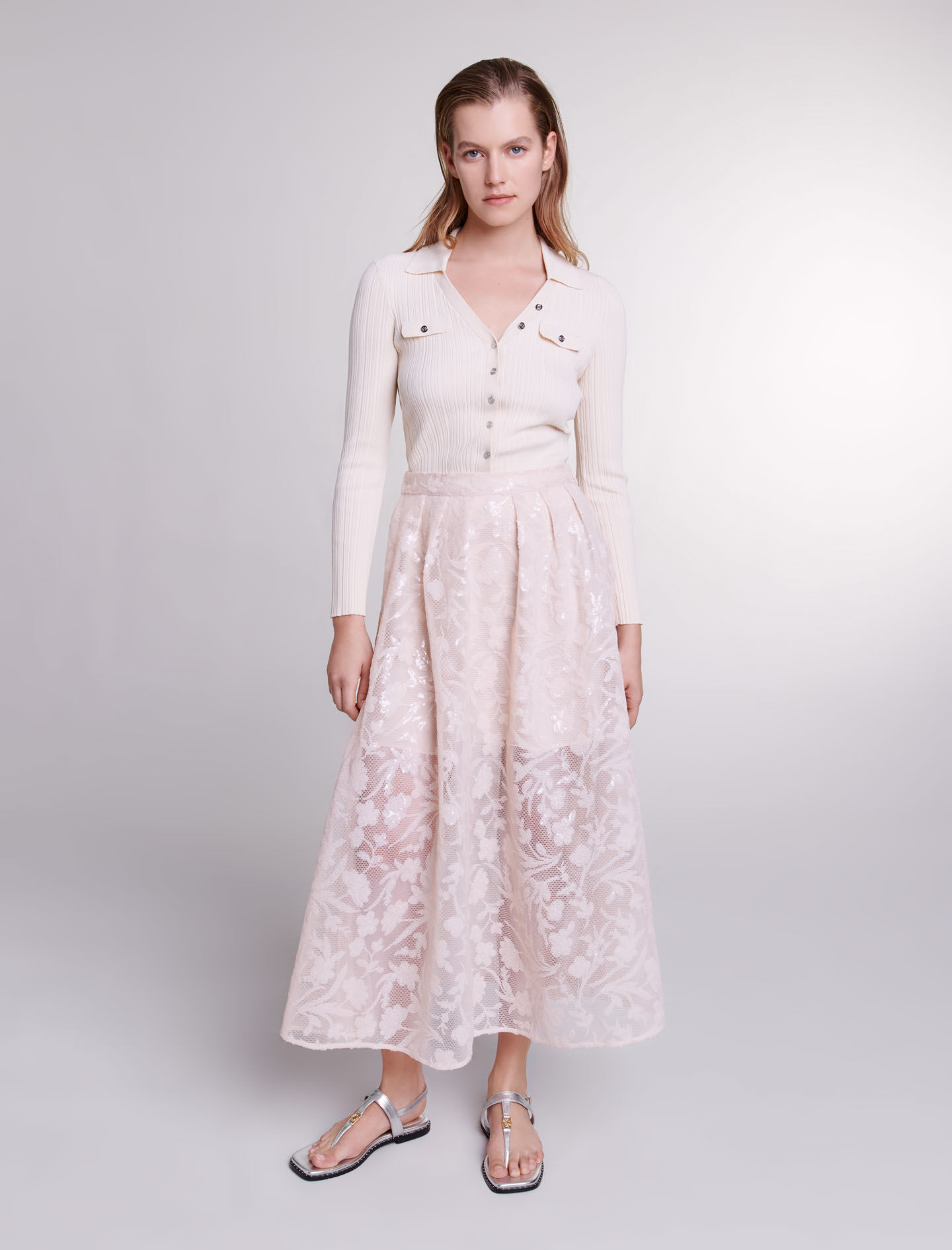 Lange paillettenrok - Beige