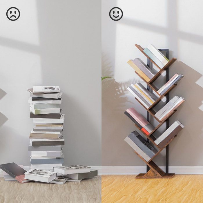 HOOBRO Bookshelf, 9-Tier Shelf, Freestanding Bookshelf, Tree-Shaped Storage Unit, Desk, Decorative Shelf