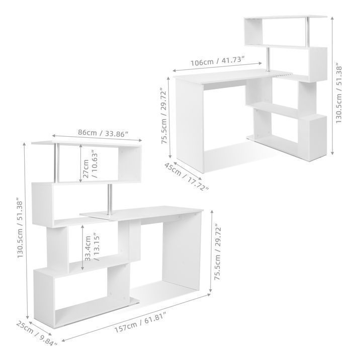 Mondeer Contemporary 4-Tier Computer Desk with Multi-Storage Shelf, White