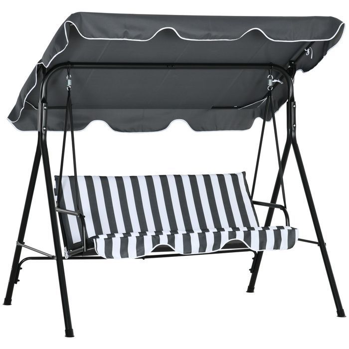 Columpio de jardín Outsunny - 3 plazas - toldo con inclinación ajustable - cojines - 1,72 x 1,1 x 1,53 m - acero negro, poliéster gris