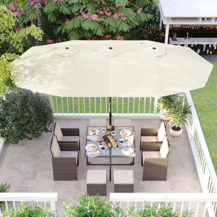 Sombrilla doble SONGMICS de 460 x 270 cm, sombrilla extragrande para patio, protección UPF 50+, con manivela, sin base, GPU036M01