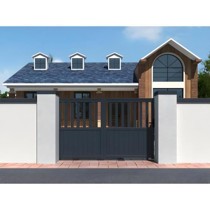 TARNOS II semi-openwork aluminum sliding gate, 314cm wide x 140cm high, anthracite finish, kit