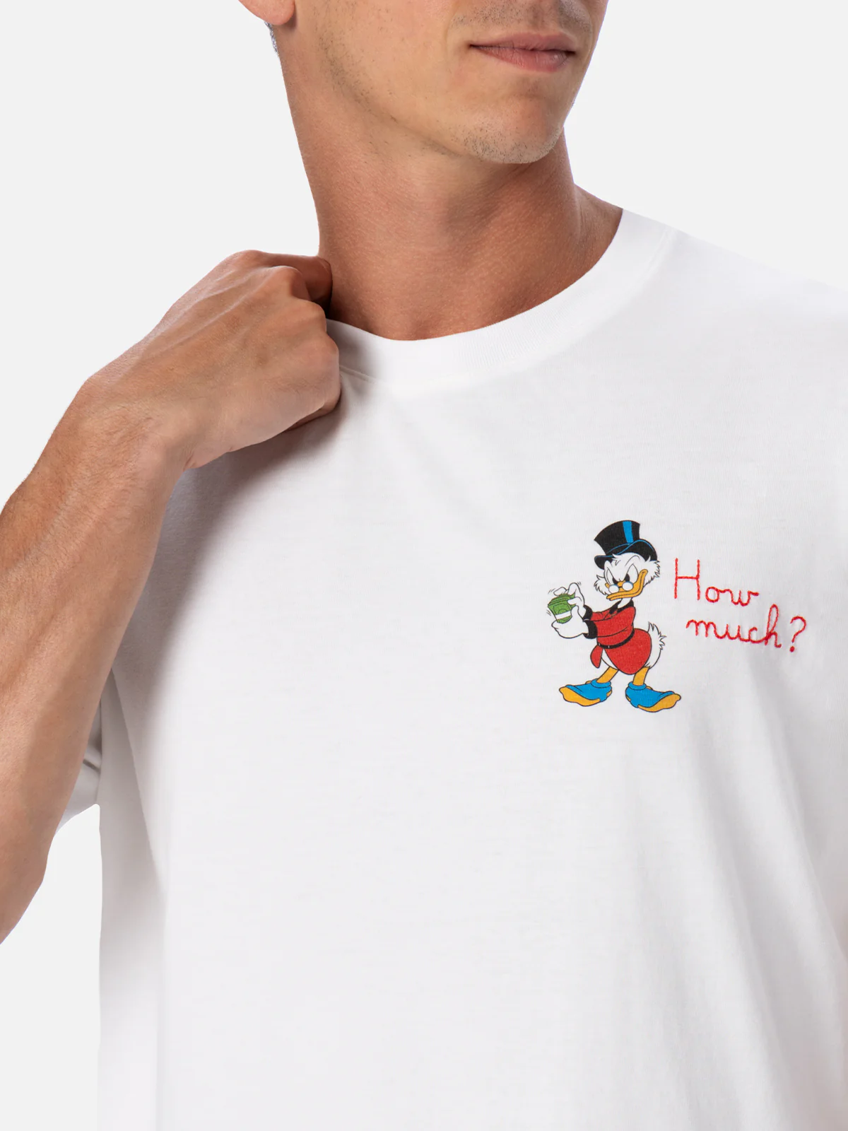 Heren katoenen T-shirt met Scrooge-print en -borduurwerk - Witte ronde hals | MC2 Saint Barth ©DISNEY Special Edition