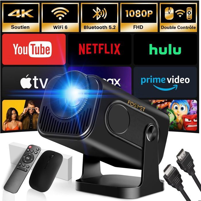 Miniprojektori - FOSMET - Full HD 1080P - WiFi 6 - Bluetooth 5.2 - 180° kääntyvä
