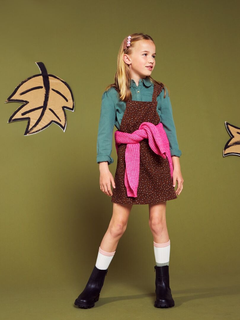 Vestido peto de terciopelo con estampado de leopardo - MARRÓN