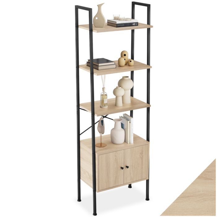 Shelf - TECTAKE - BRENTWOOD shelf with minimalist and industrial design in chipboard, 57.5 x 34 x 173 cm - Light wood
