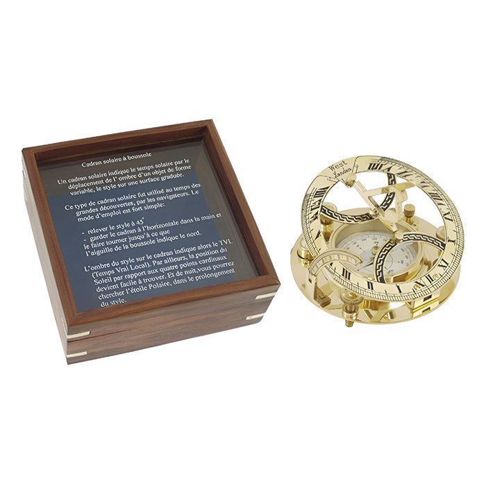 Brass compass sundial with case