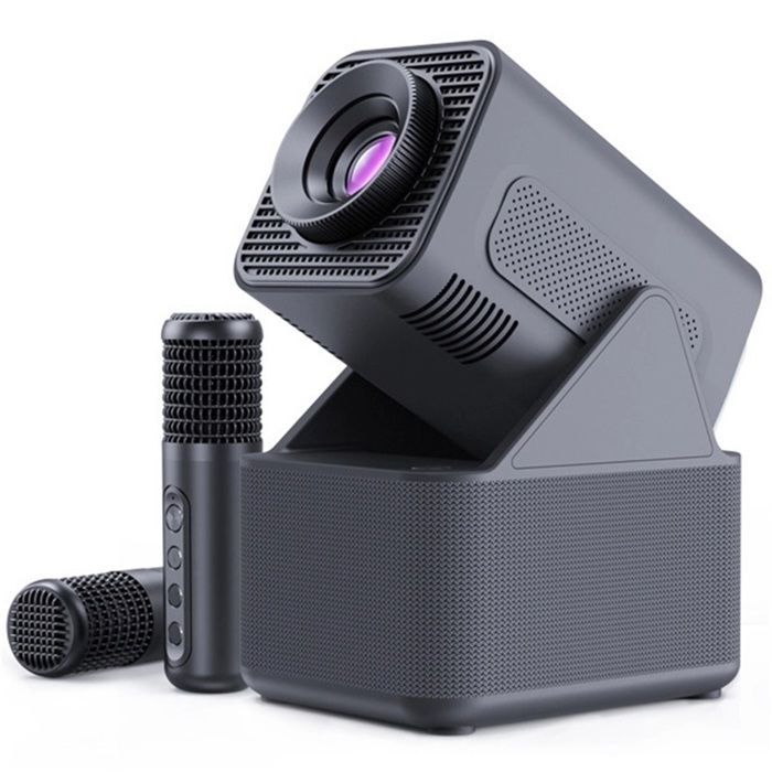 Proyector de vídeo 3 en 1: Full HD 1080p, WiFi 5G y Bluetooth, rotación de 180°, proyector para cantar con micrófono, ideal para cine en casa o karaoke.