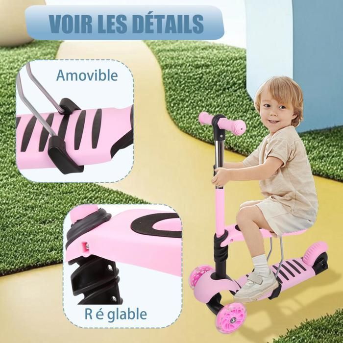 XJING 3-wheel scooter for children, height adjustable, foldable, LED wheels, Scooter - for ages 1 to 8 years (pink)