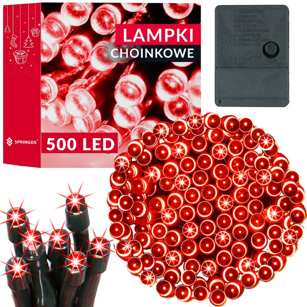 Lampki świąteczne 500 Led czerwony 34,5 m oświetlenie