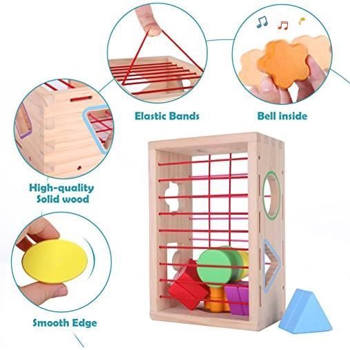 Juguete para niñas de 6 a 12 meses - AMOUNE - Cubo de actividades de madera - Habilidades motoras finas - Clasificación de formas